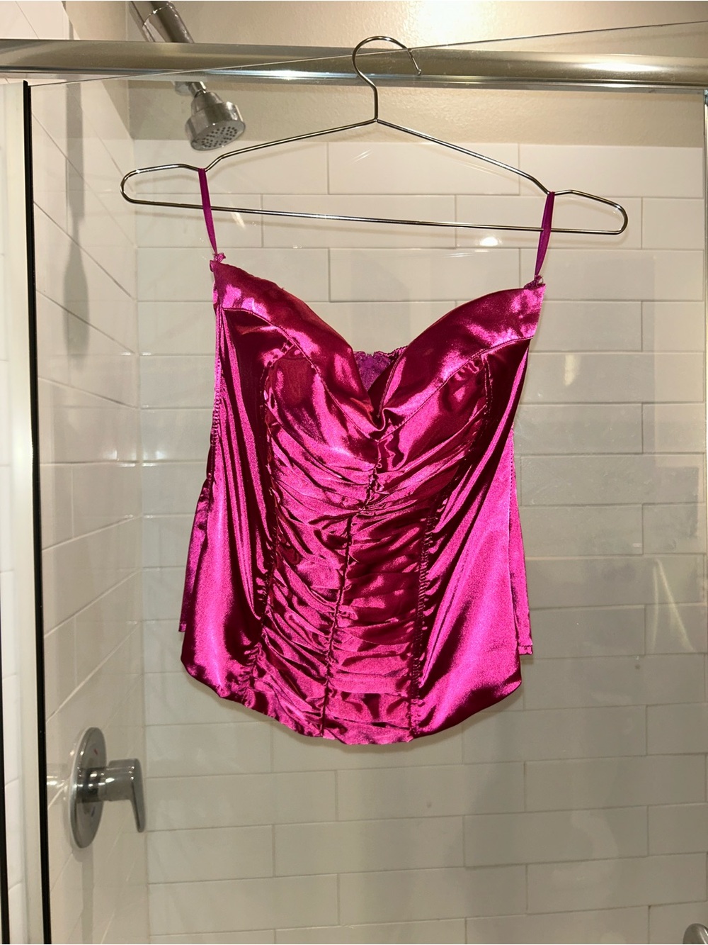 Charlotte Russe Hot Pink Satin Ruched Cami/“Corset”